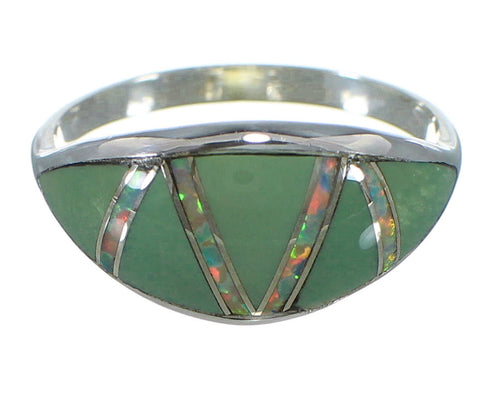 Turquoise And Opal Southwestern Sterling Silver Ring Size 5-1/4 AX52058
